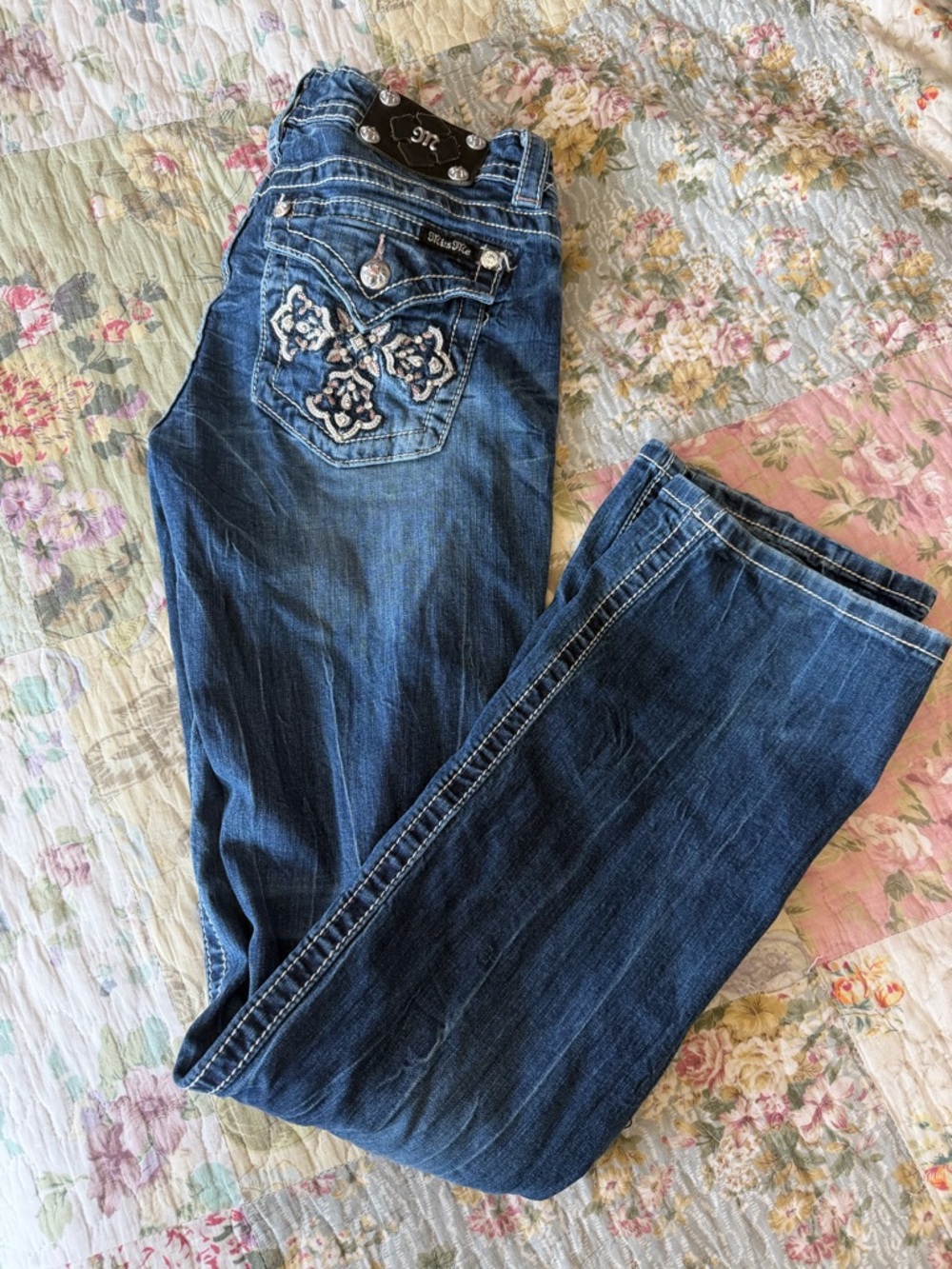 Miss Me Dark Blue Embroidered Women’s Jeans